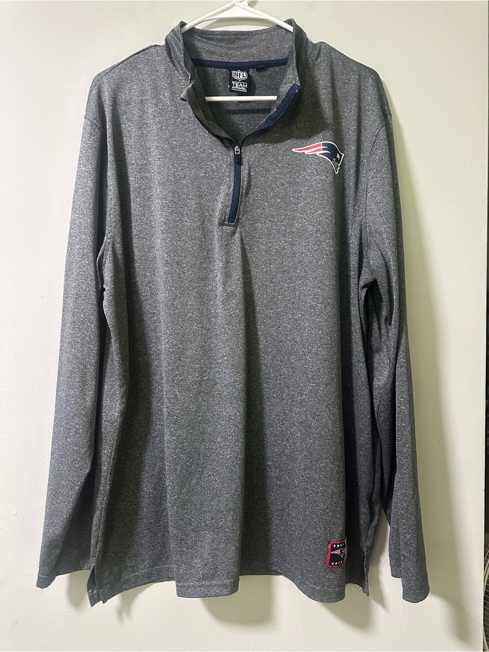 NFL Gray Heather Quarter-Zip Pullover with Patriots Logo